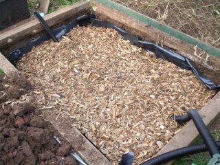 The wood chips in place